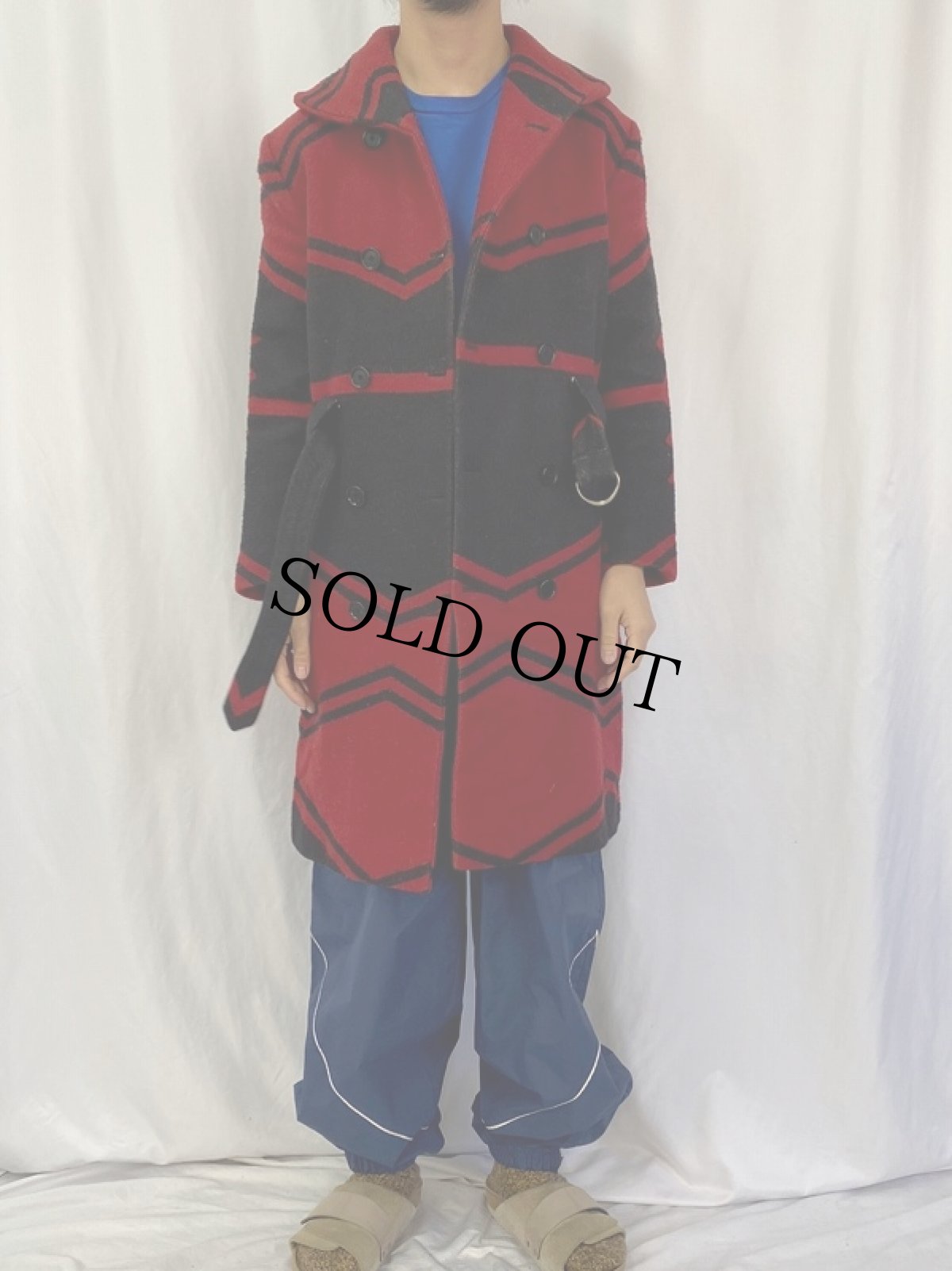 画像2: Ralph Lauren Purple Label USA製 ネイティブ柄 ウールベルテッドコート size6 (2)