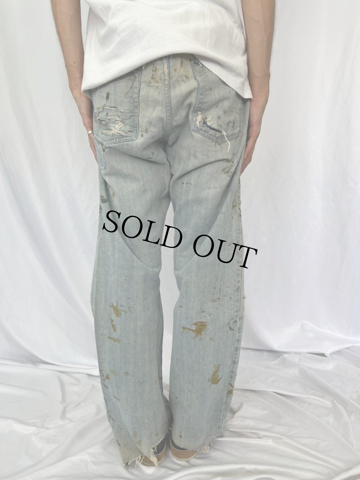 画像4: ペンキペイント×ダメージ デニムパンツ W35 (4)