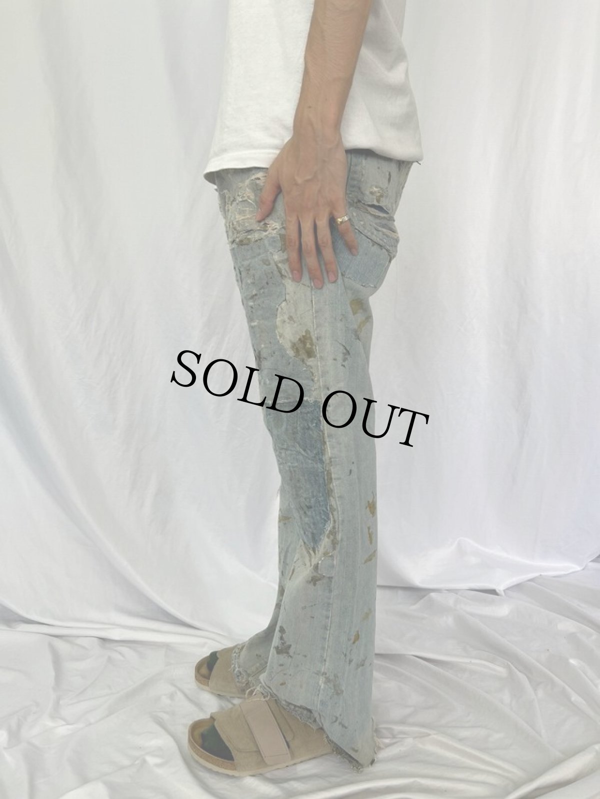 画像3: ペンキペイント×ダメージ デニムパンツ W35 (3)