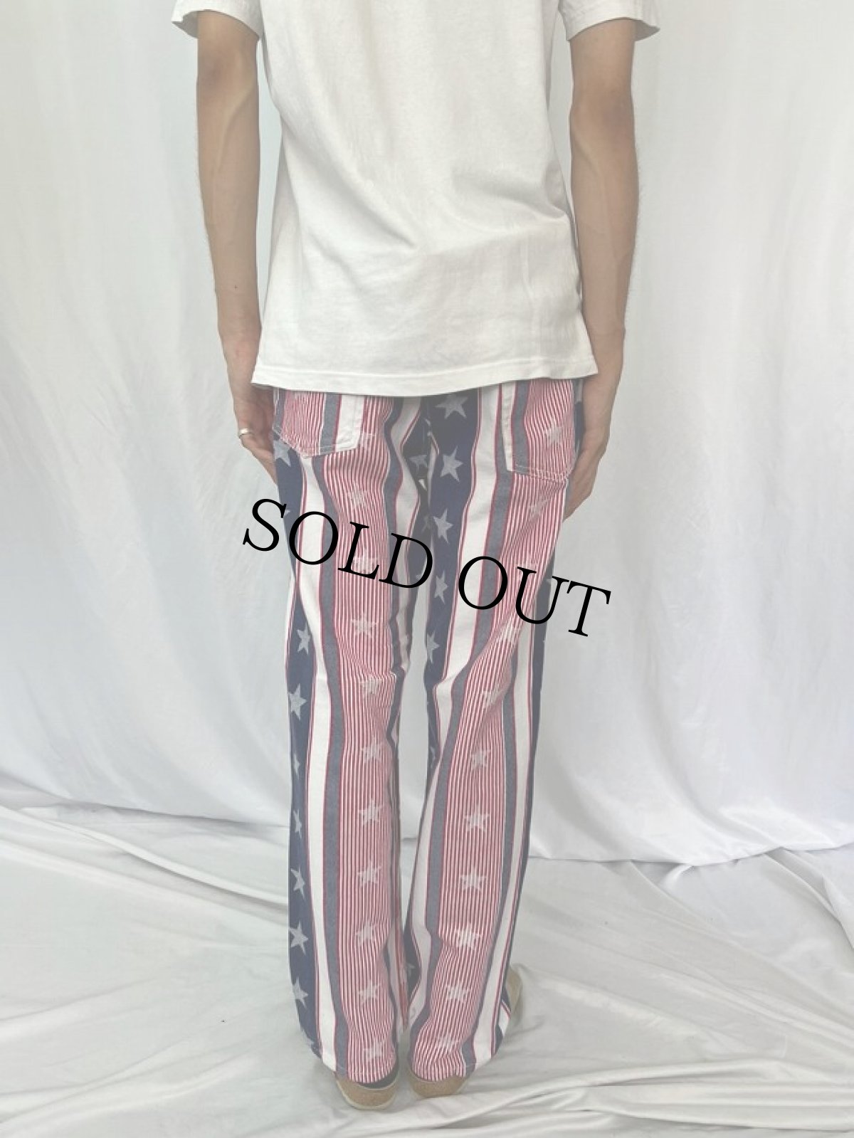 画像4: LOUD MOUTH 星×ストライプ柄 コットンパンツ W37 (4)