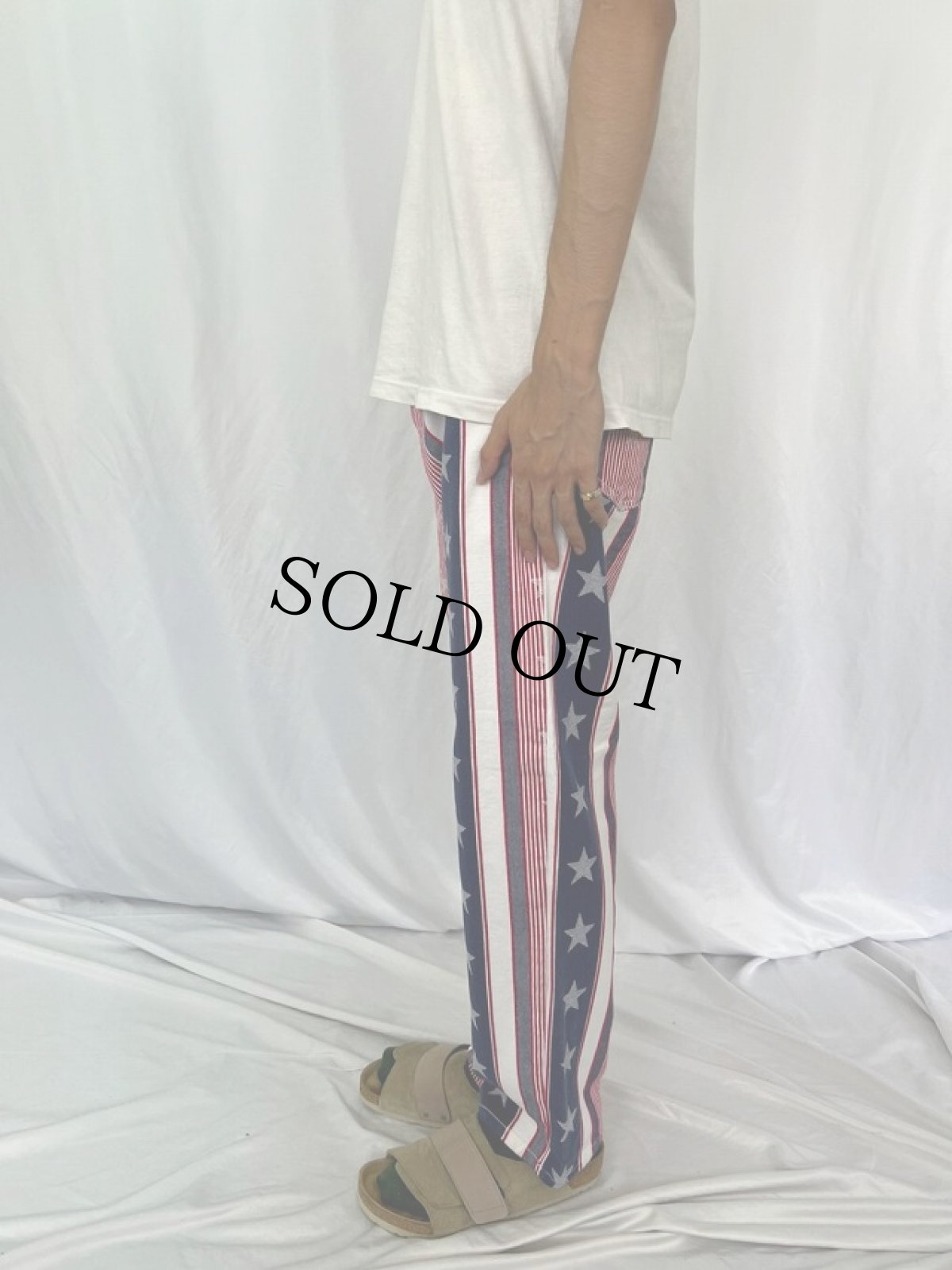 画像3: LOUD MOUTH 星×ストライプ柄 コットンパンツ W37 (3)