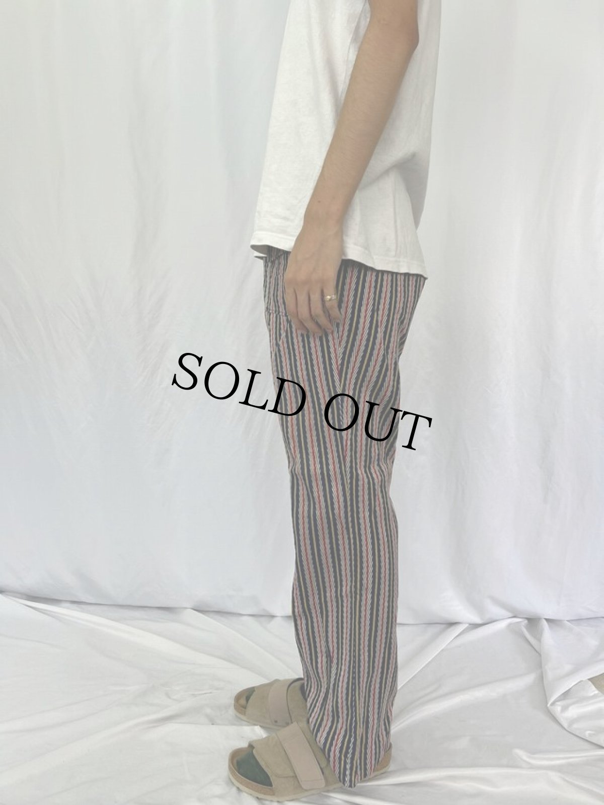 画像3: 70's ストライプ×ヘリンボーン 柄織りフレアパンツ W33 (3)