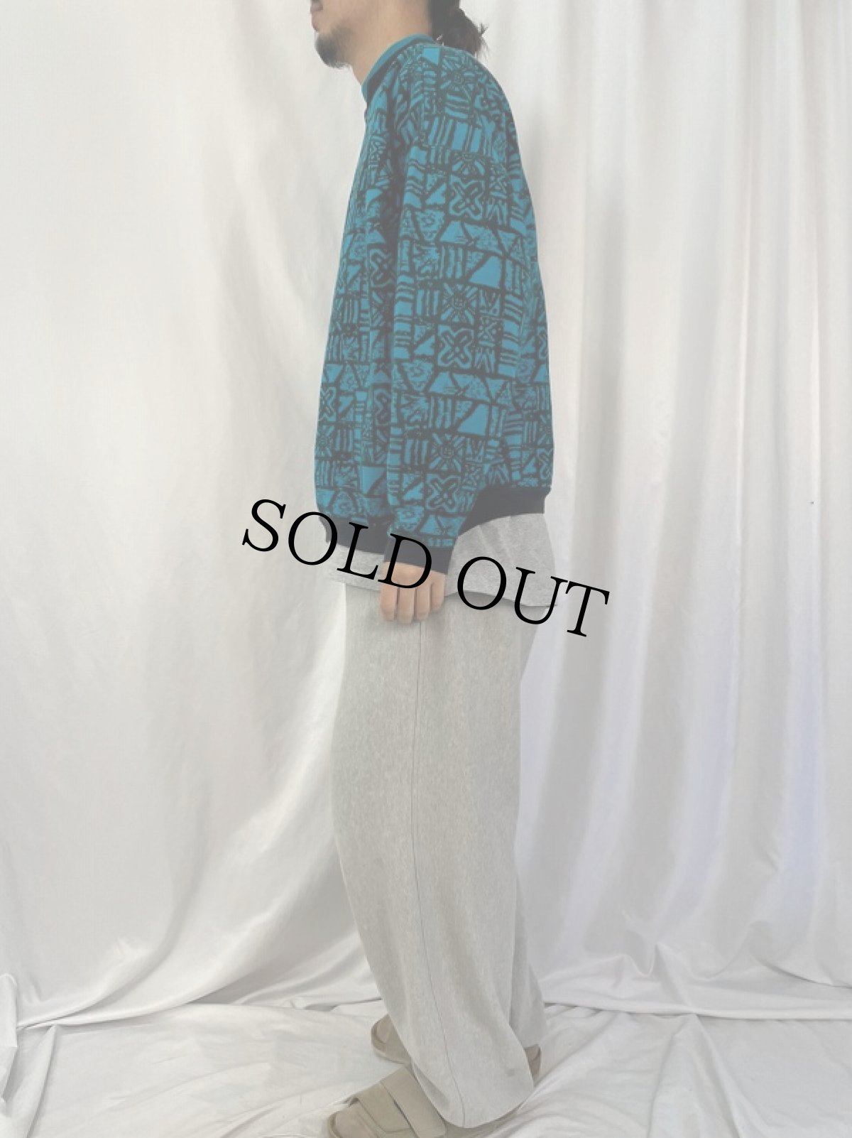 画像3: BRITTANIA レイヤードデザイン 総柄スウェット XL (3)