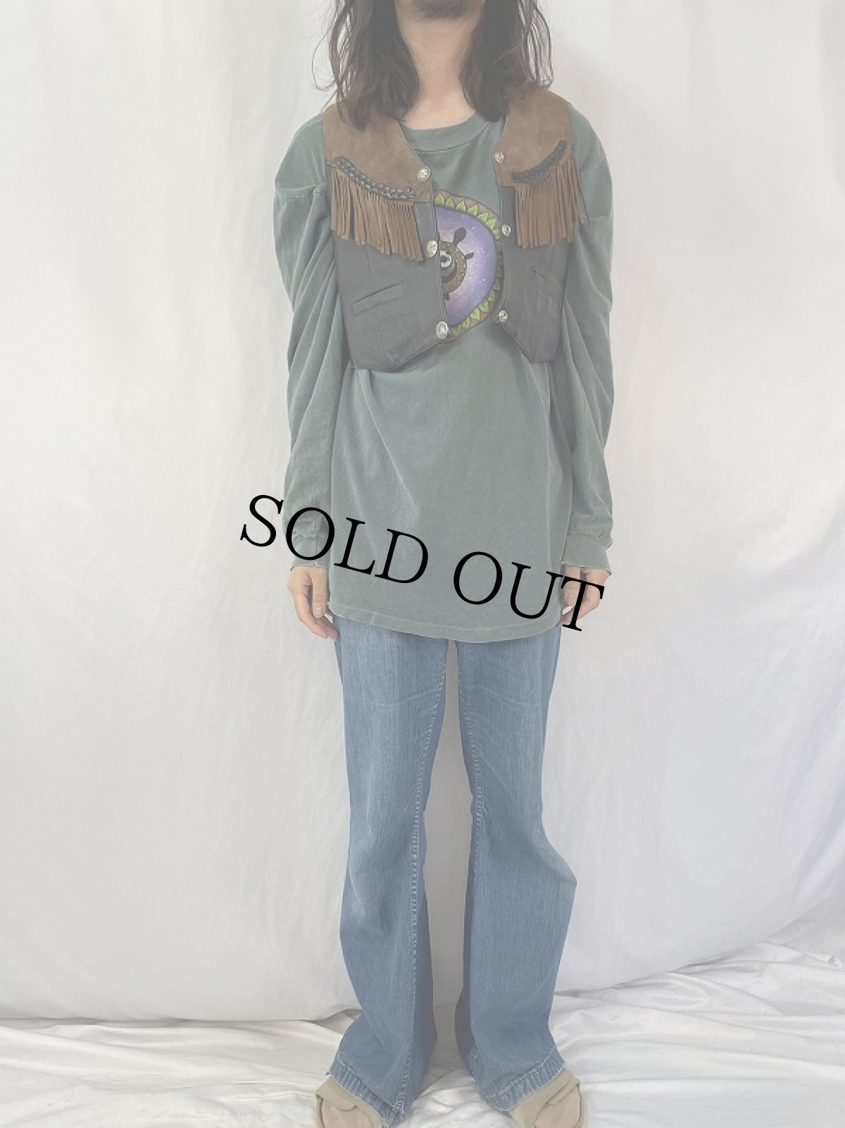 画像2: 70〜80's UNIK フリンジデザインレザーベスト S (2)