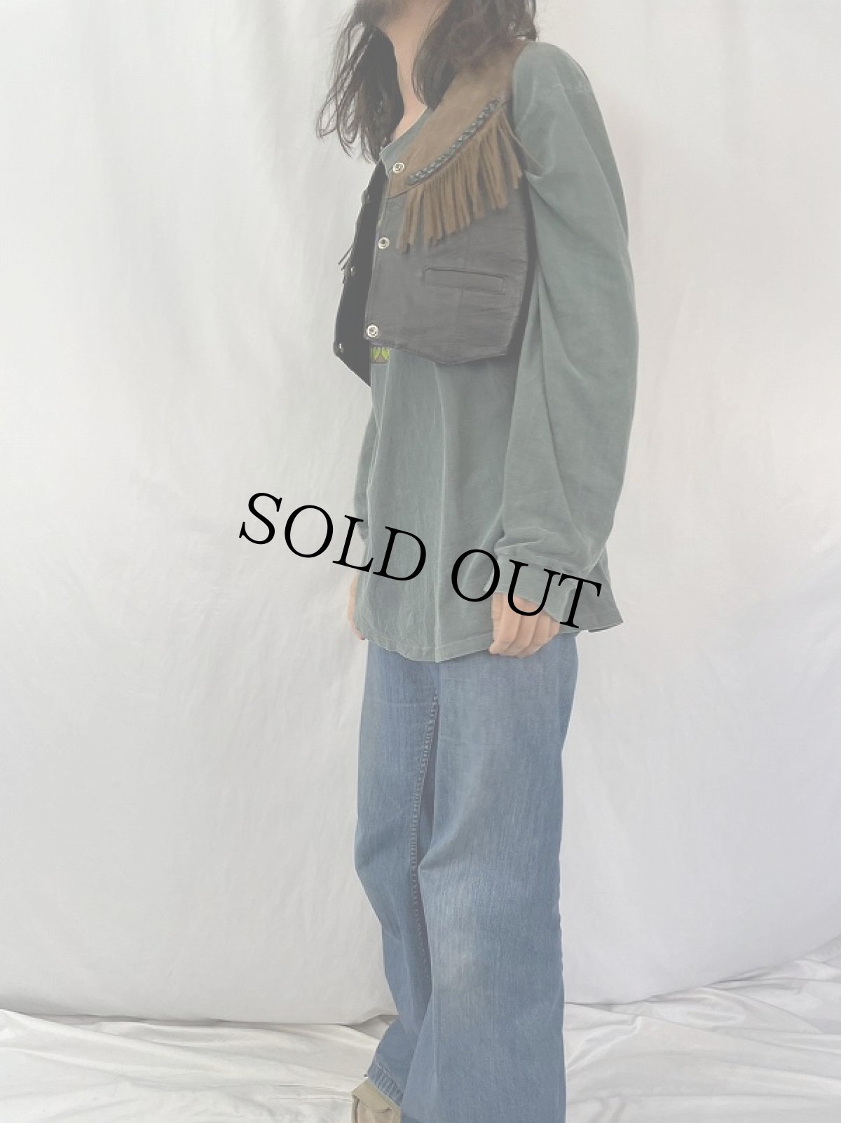 画像3: 70〜80's UNIK フリンジデザインレザーベスト S (3)