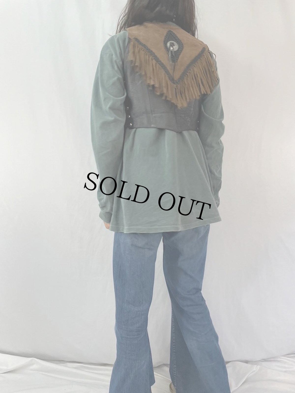 画像4: 70〜80's UNIK フリンジデザインレザーベスト S (4)