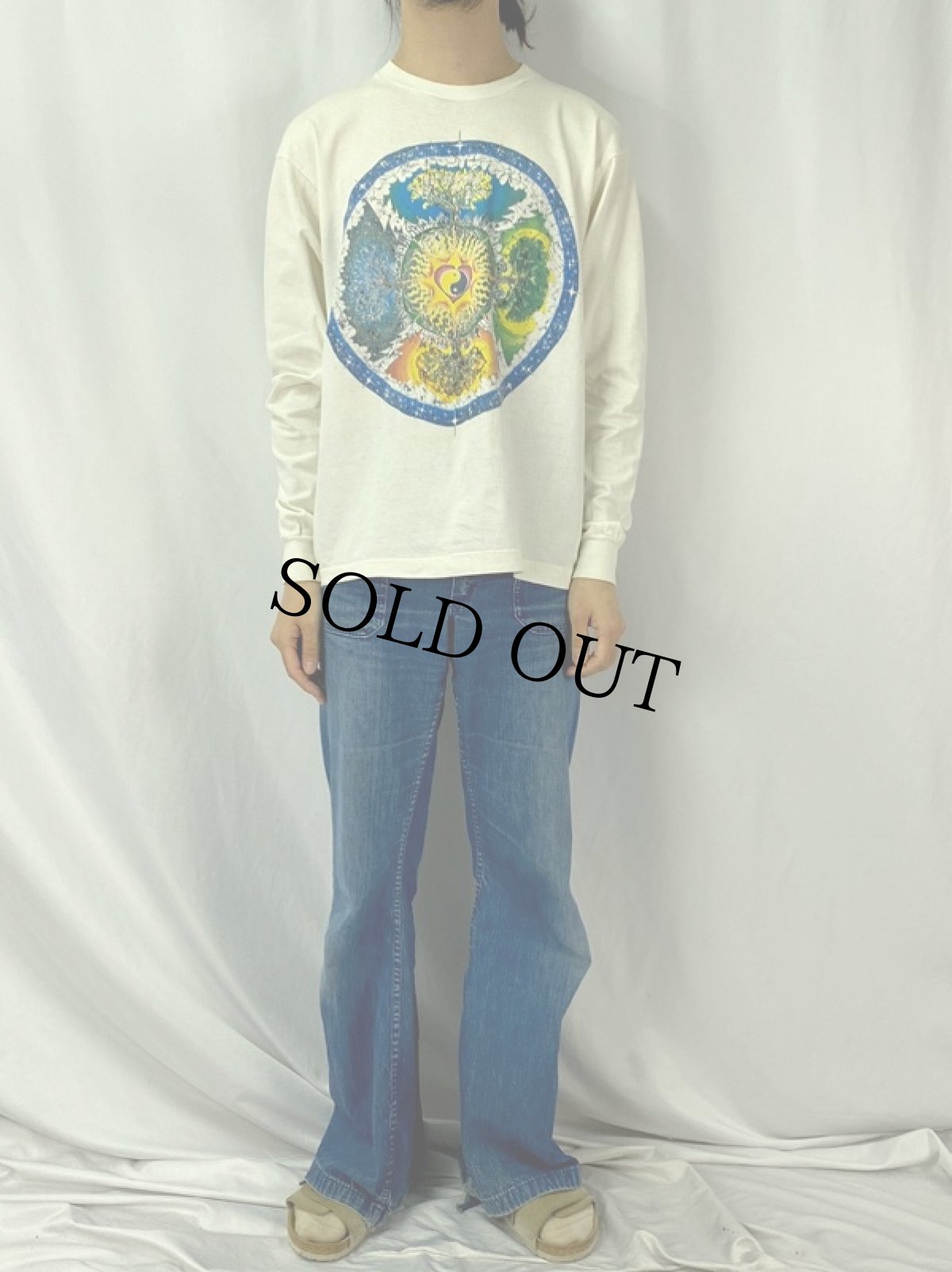 画像2: 90's USA製 陰陽 サイケプリントロンT XL (2)