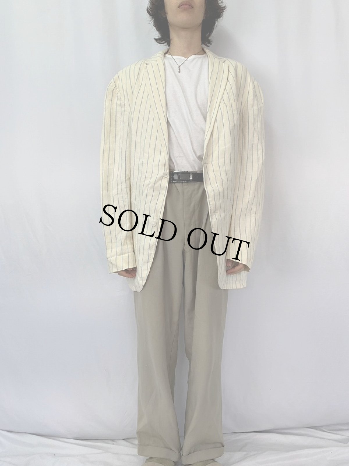 画像2: 90's POLO Ralph Lauren ITALY製 ストライプ柄 リネンテーラードジャケット (2)