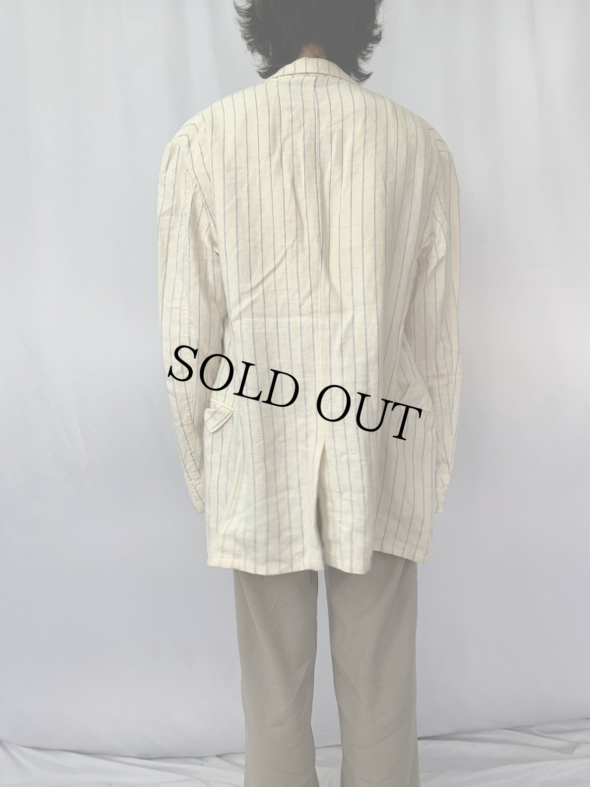 画像4: 90's POLO Ralph Lauren ITALY製 ストライプ柄 リネンテーラードジャケット (4)