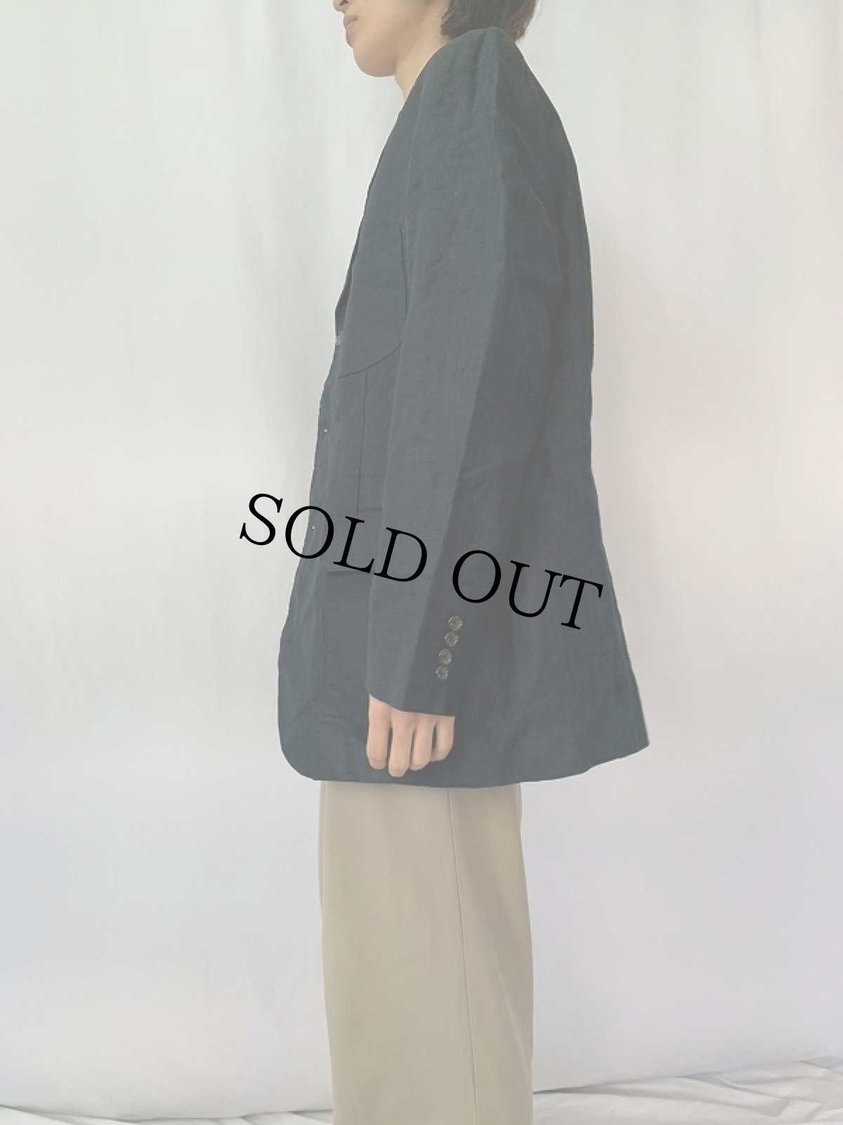 画像3: POLO Ralph Lauren ブラックリネン テーラードジャケット XL (3)