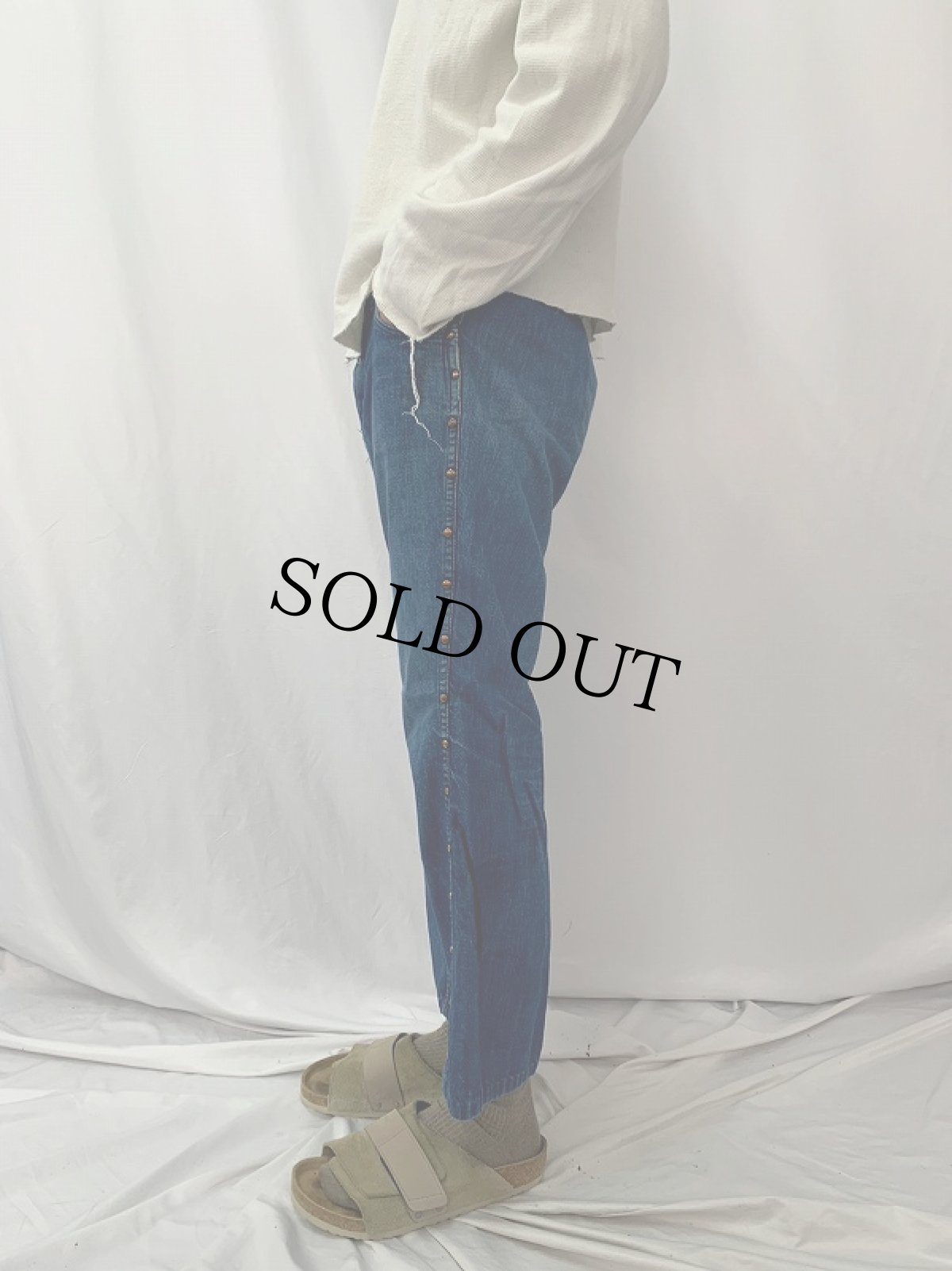 画像3: 70's スタッズデザイン デニムフレアパンツ W33 (3)