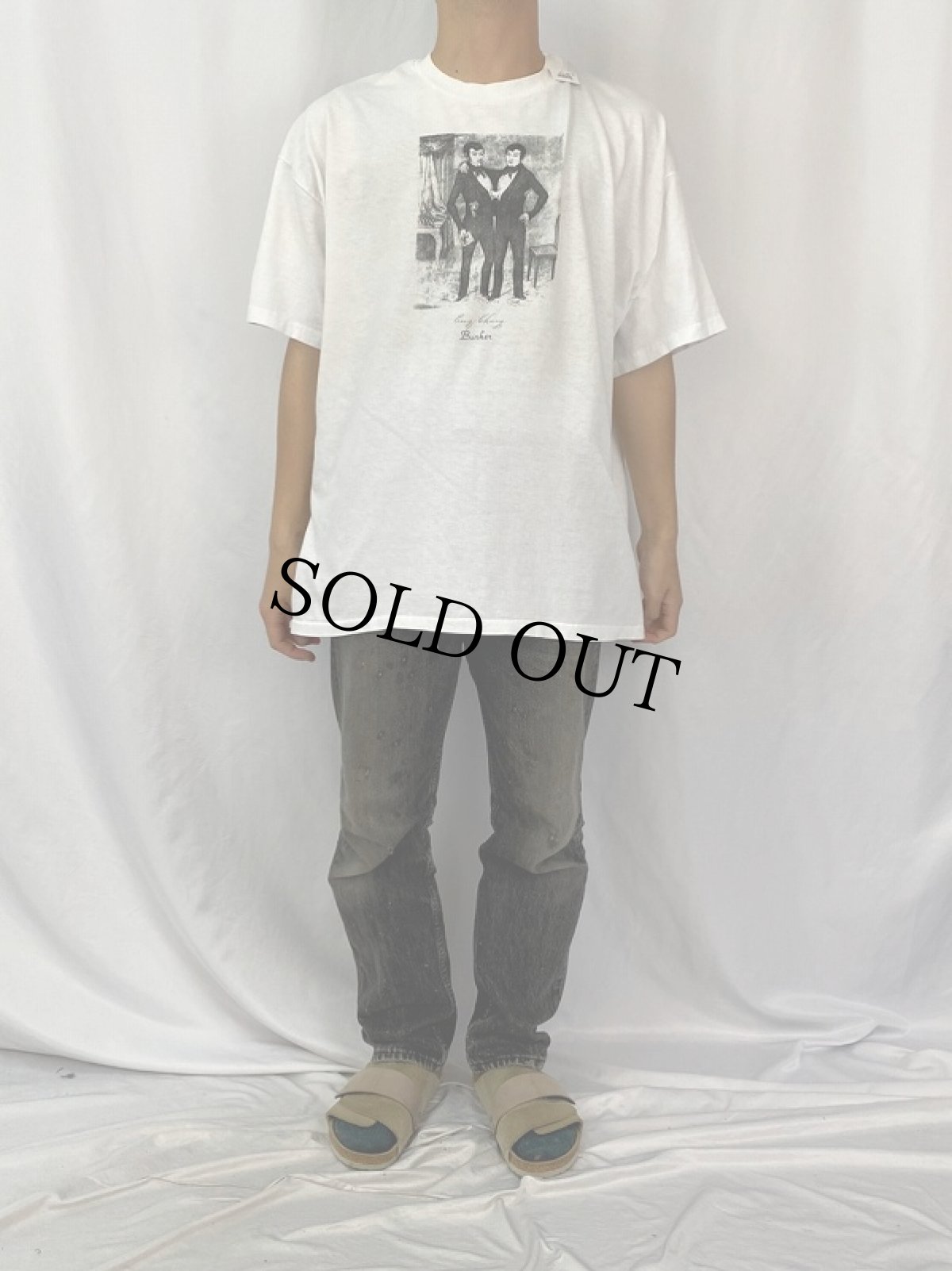 画像3: 90's USA製 Chang Bunker and Eng Bunker フロッキープリントTシャツ XXL (3)