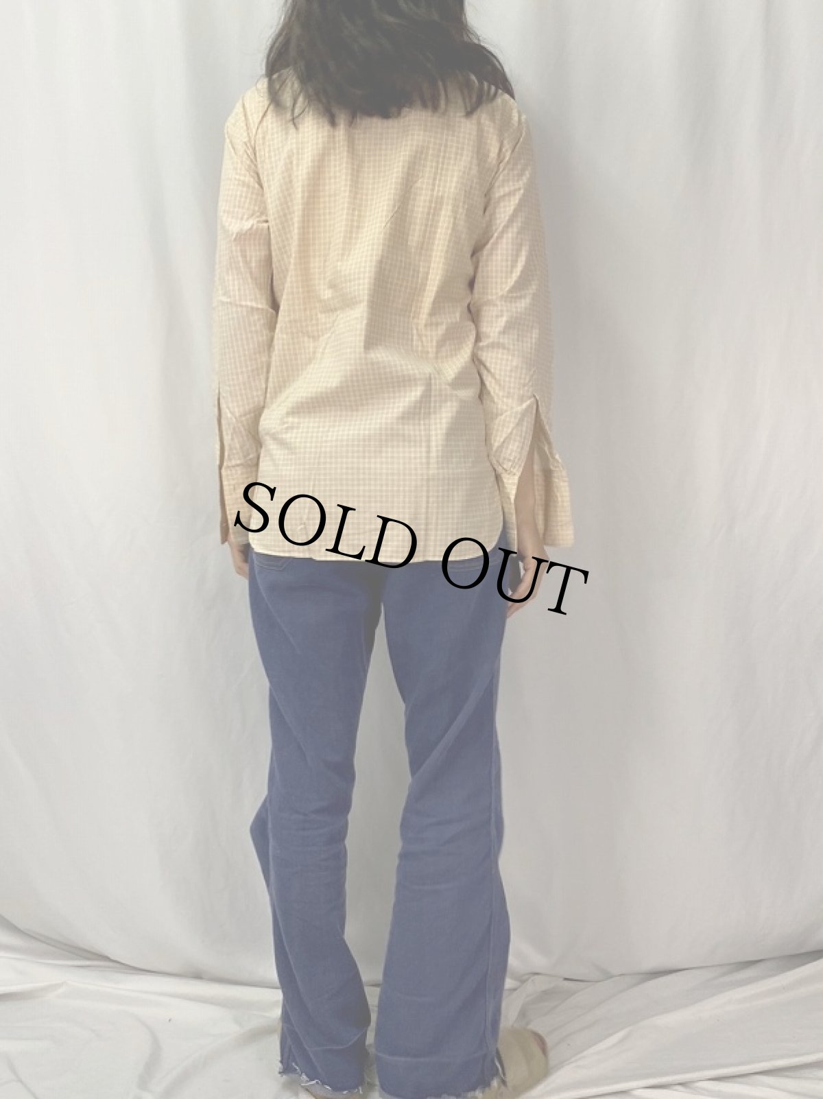 画像4: 40's チェック柄 "ダブルカフス×デタッチャブルカラー×マチ付き" コットンドレスシャツ (4)