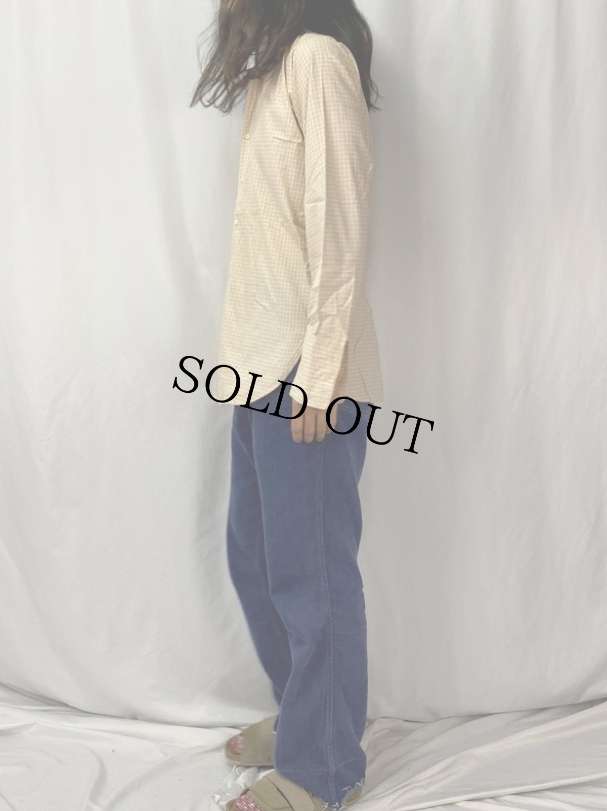 画像3: 40's チェック柄 "ダブルカフス×デタッチャブルカラー×マチ付き" コットンドレスシャツ (3)