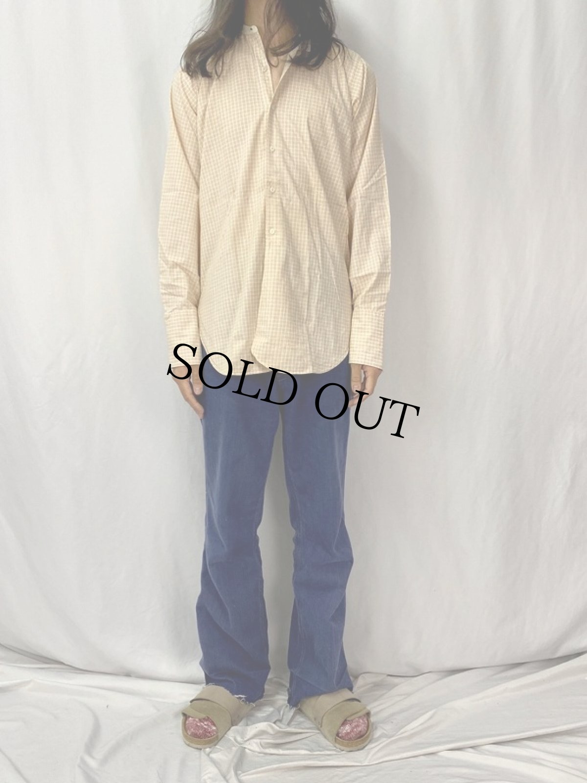 画像2: 40's チェック柄 "ダブルカフス×デタッチャブルカラー×マチ付き" コットンドレスシャツ (2)