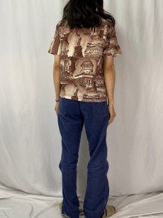 画像4: 40~50's Sterling ピクチャーパターン コットンアロハシャツ S (4)