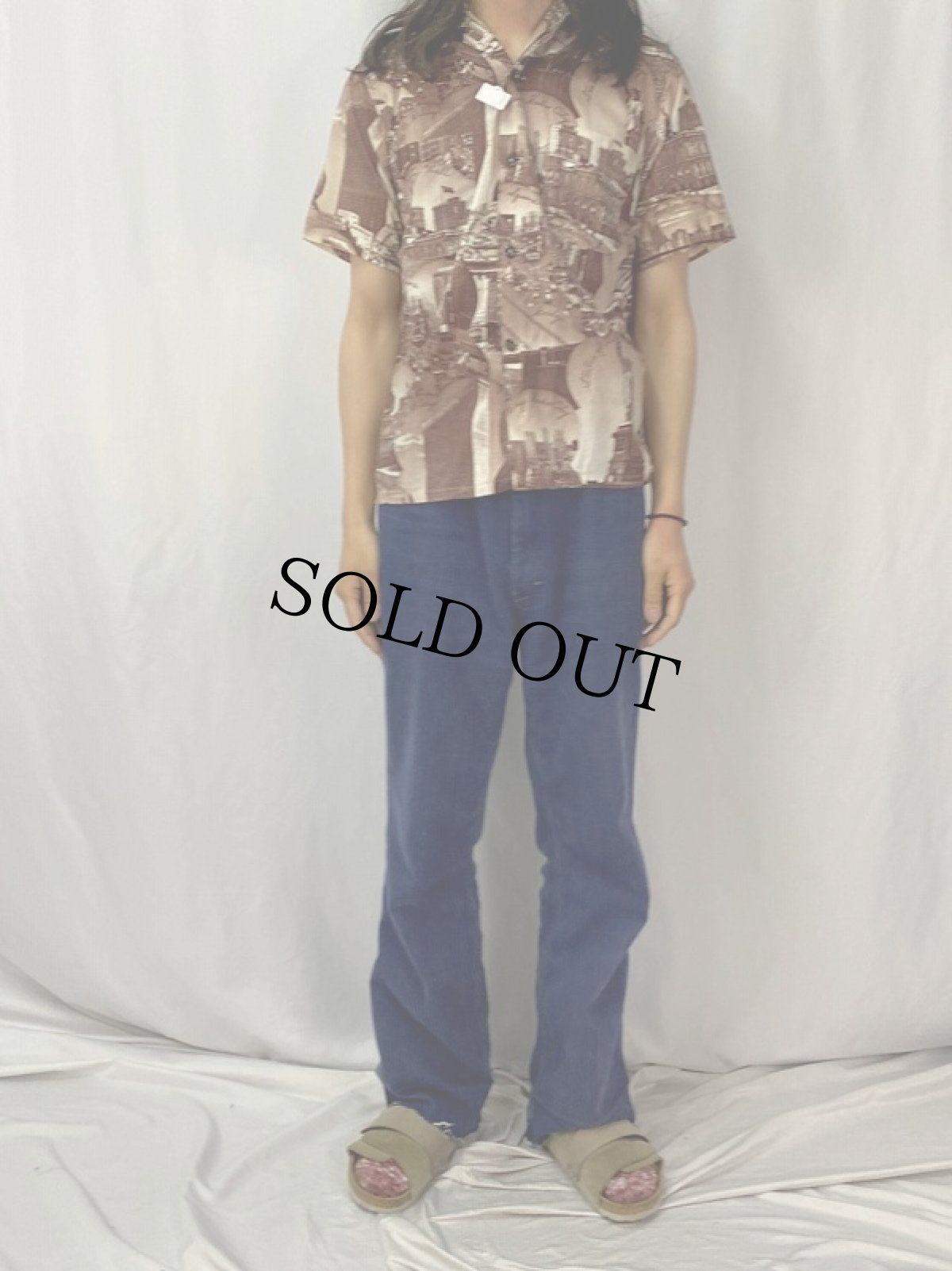 画像2: 40~50's Sterling ピクチャーパターン コットンアロハシャツ S (2)