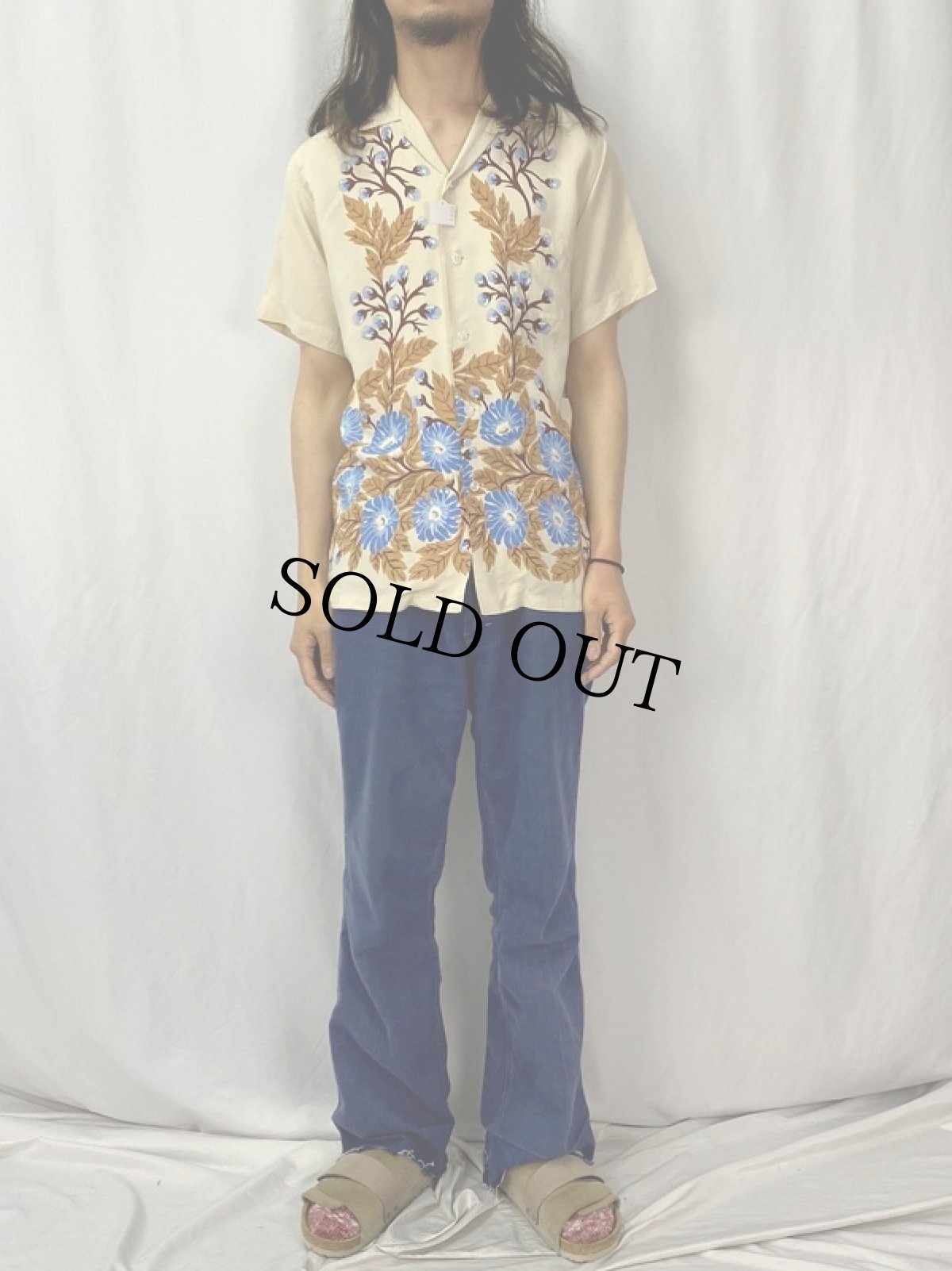 画像2: 50’s DUKE KAHANAMOKU 菊 レーヨンハワイアンシャツ M (2)