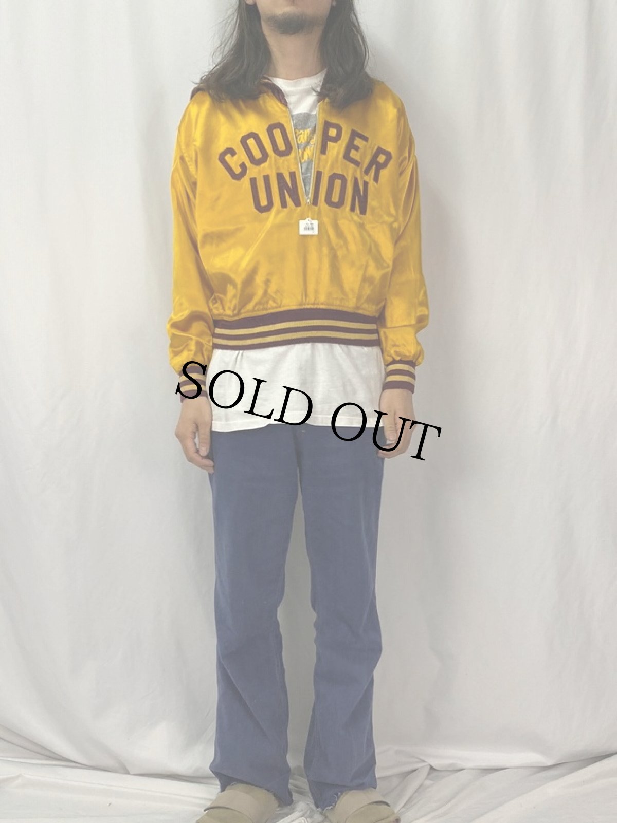 画像2: 50's FELCO Athletic Wear "COOPER UNION" ハーフジップ サテンスタジャン size44 (2)