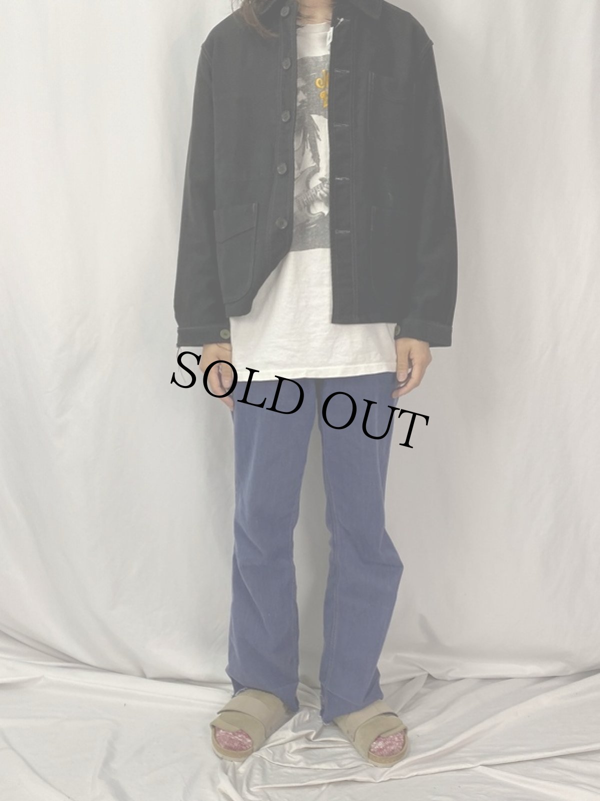 画像2: 50~60's Adolphe Lafont ブラックモールスキン ワークジャケット (2)