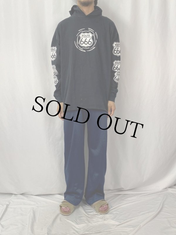 ルート666 長袖 ブラック 黒 ロンT フーディー | ヴィテージ古着屋