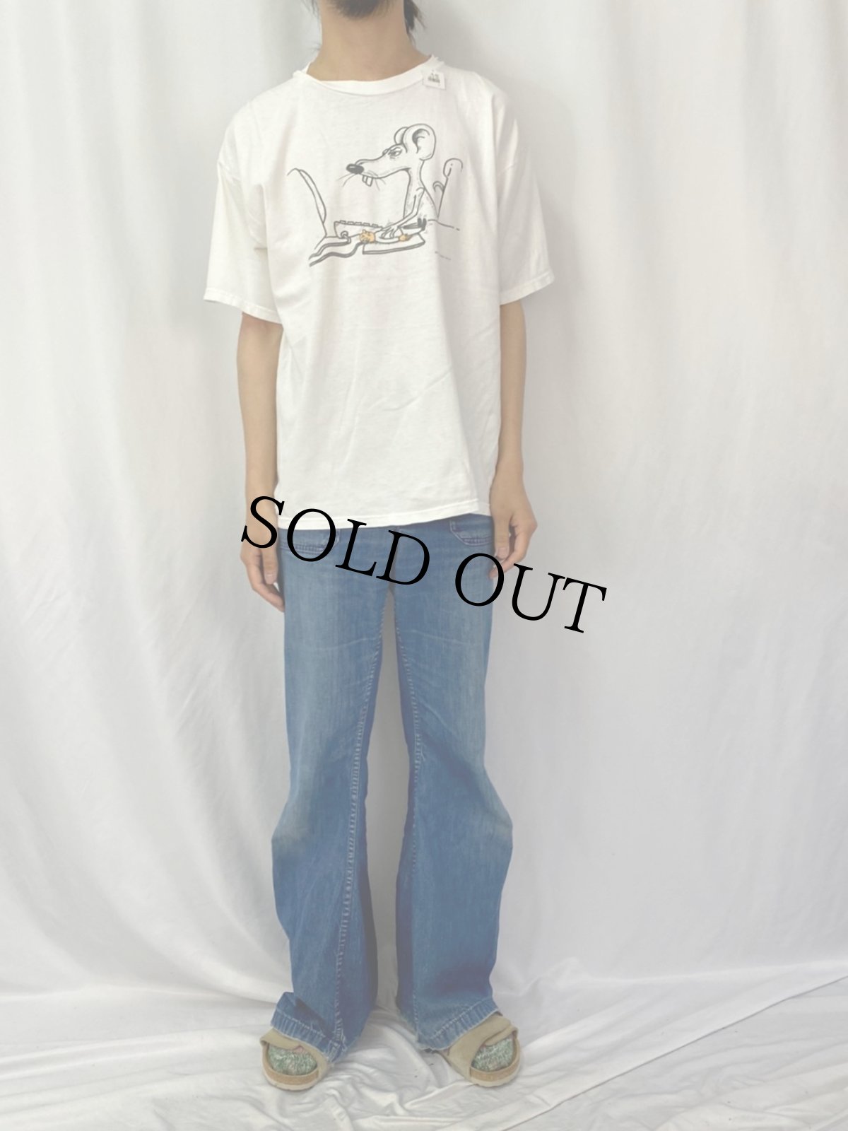 画像2: ねずみイラスト ジョークプリントTシャツ XL (2)