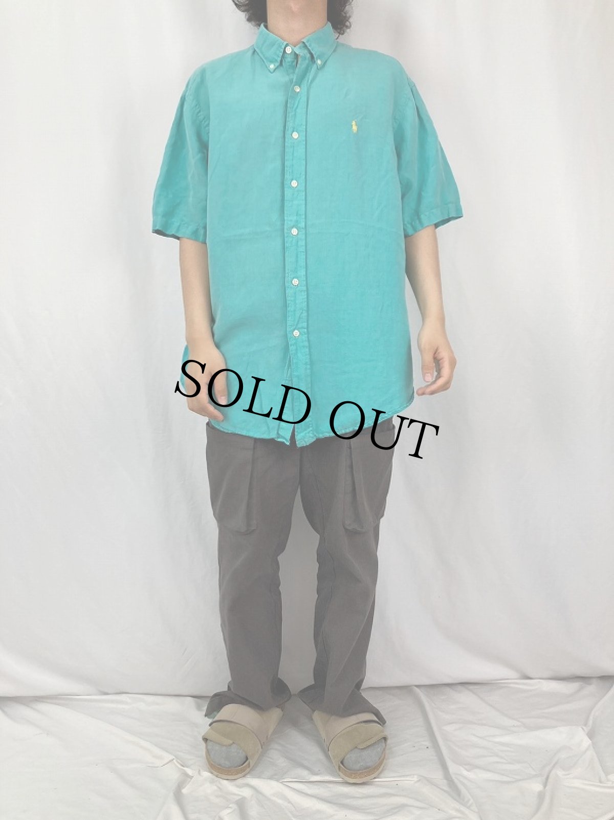 画像2: Ralph Lauren "CLASSIC FIT" リネン×シルク ボタンダウンシャツ XL (2)