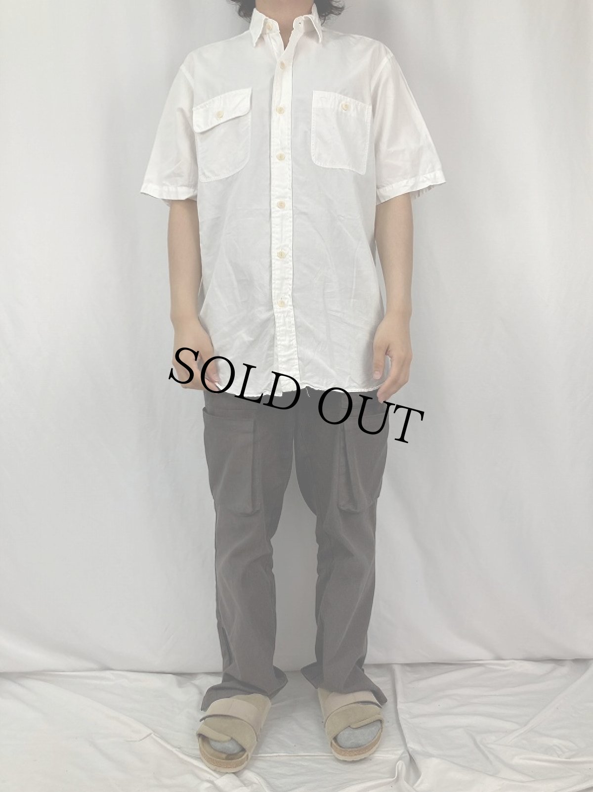 画像2: POLO Ralph Lauren コットンリネンワークシャツ M (2)