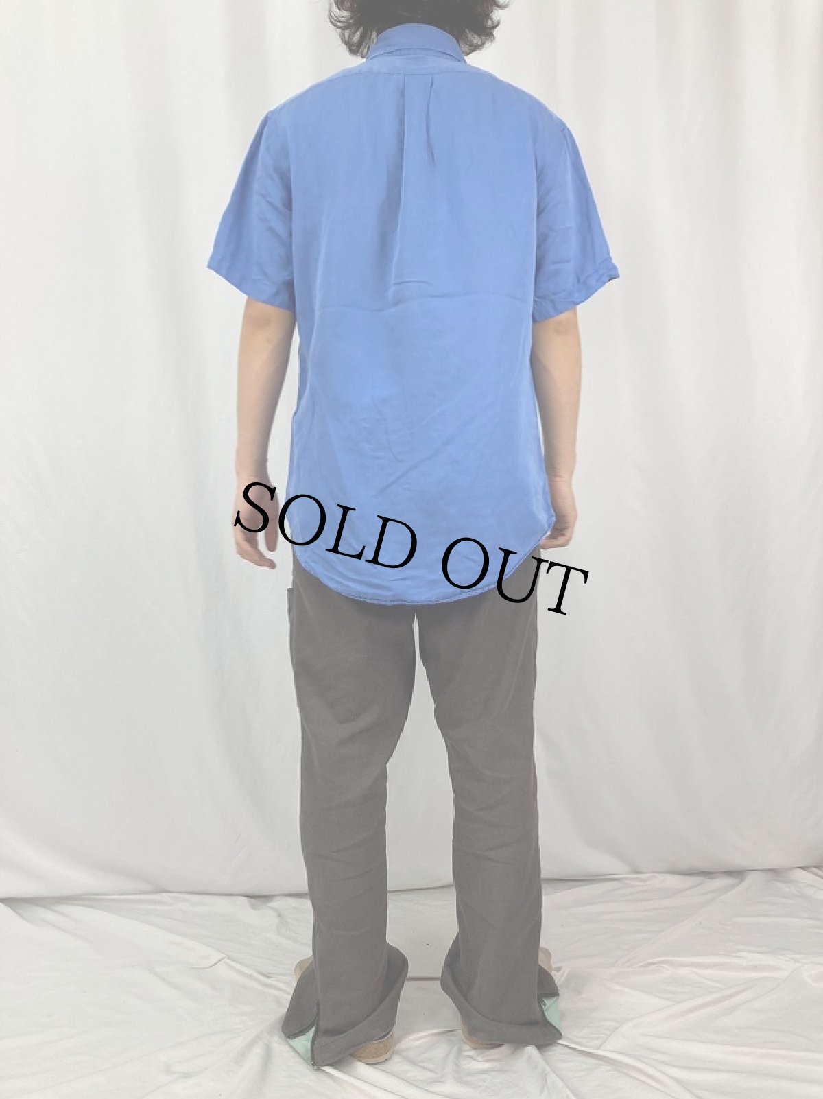 画像4: Ralph Lauren "CUSTOM FIT" シルクリネン ボタンダウンシャツ M (4)