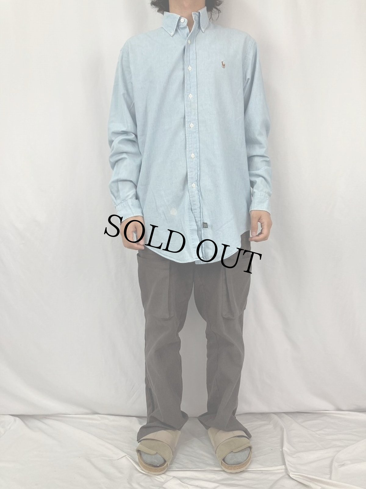 画像2: 80〜90's POLO COUNTRY Ralph Lauren ボタンダウン シャンブレーシャツ M (2)