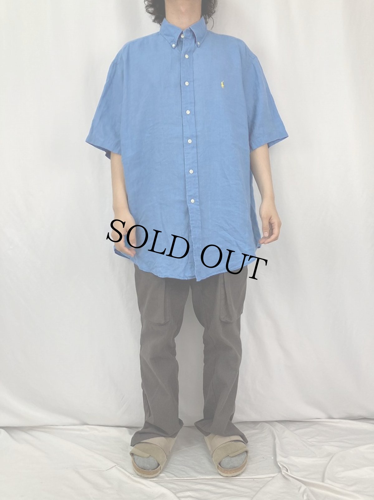 画像2: Ralph Lauren "CLASSIC FIT" リネン ボタンダウンシャツ XL (2)