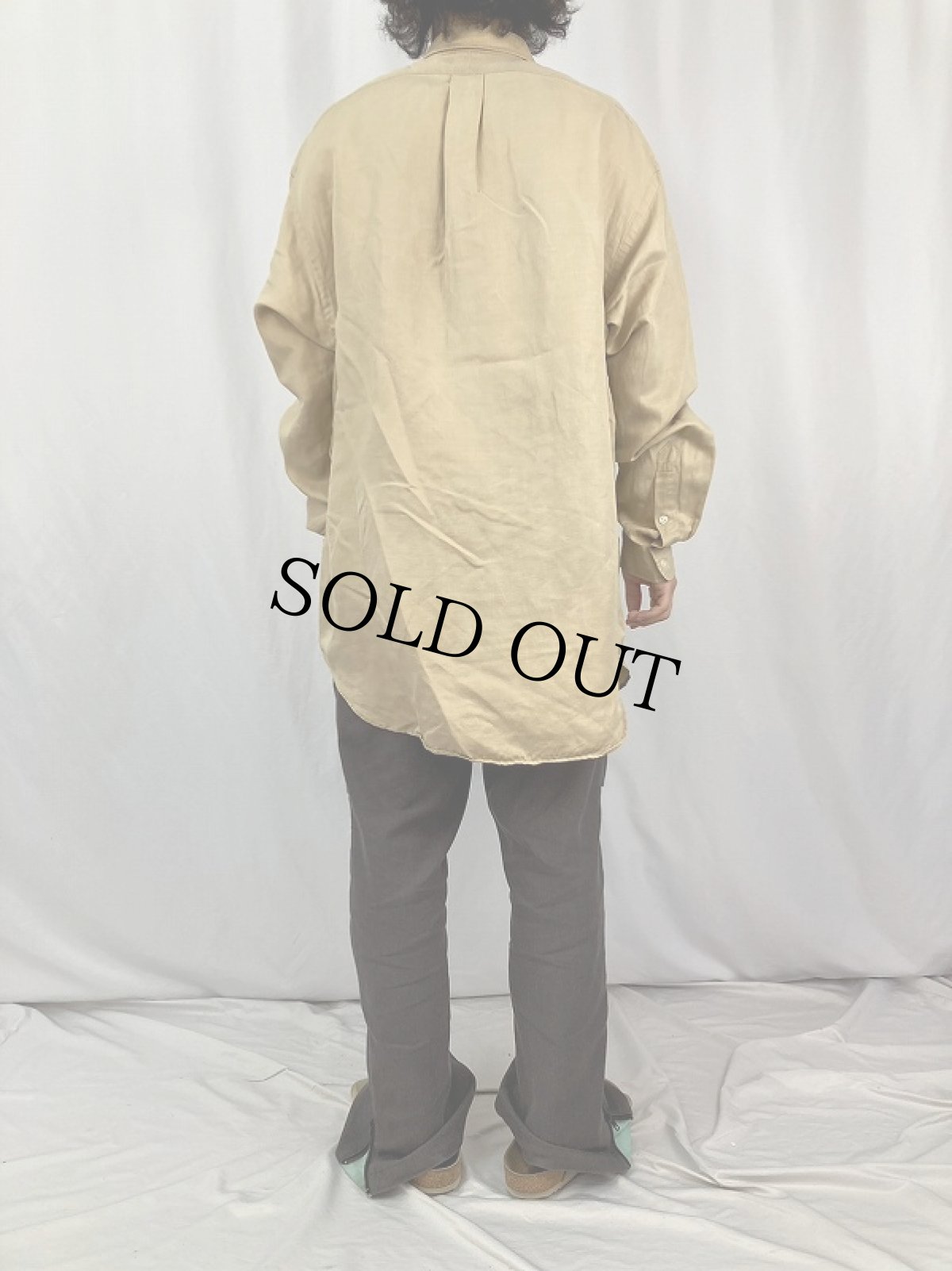 画像4: Ralph Lauren "BLAKE" シルクリネン ボタンダウンシャツ L (4)