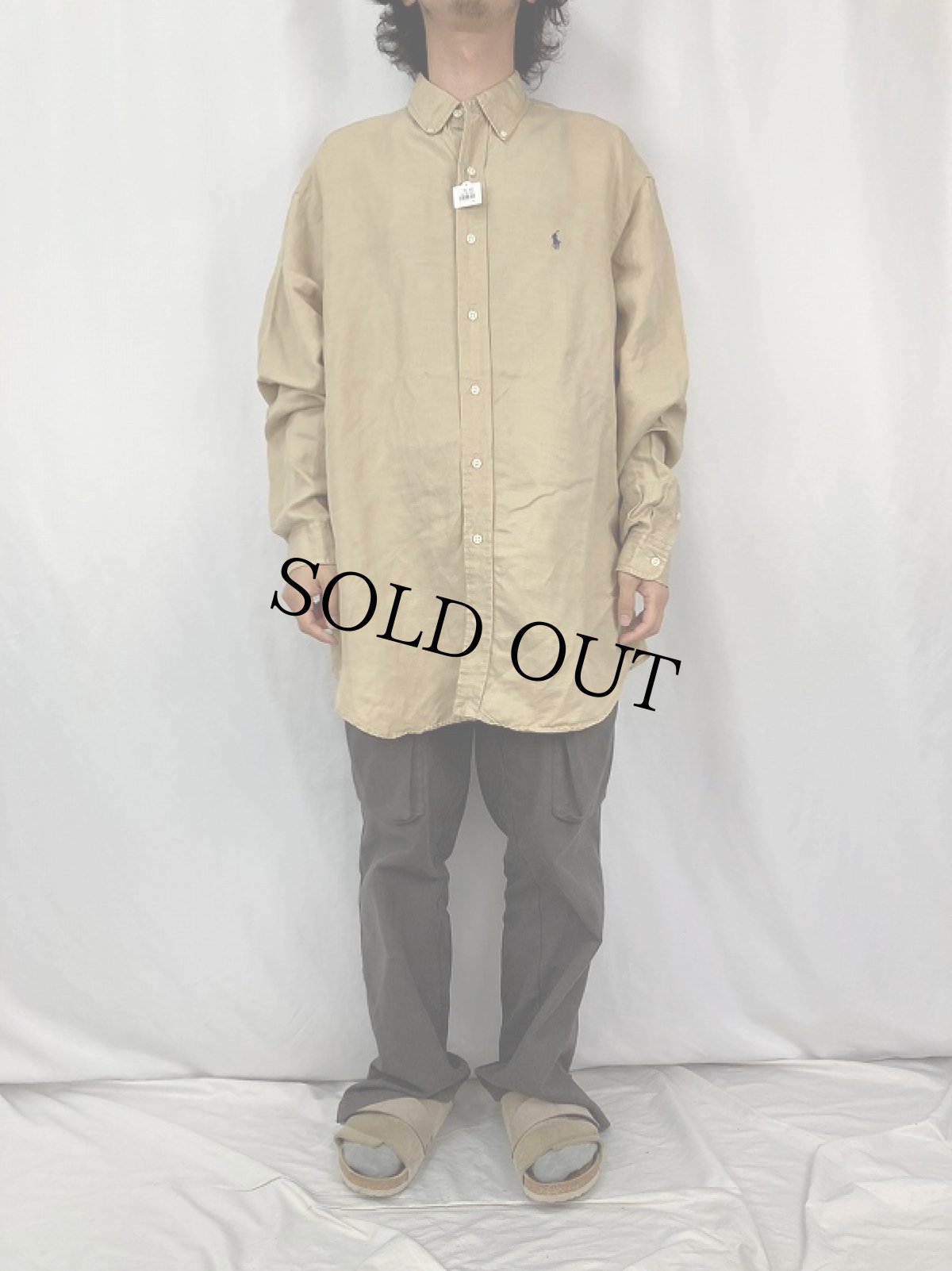 画像2: Ralph Lauren "BLAKE" シルクリネン ボタンダウンシャツ L (2)