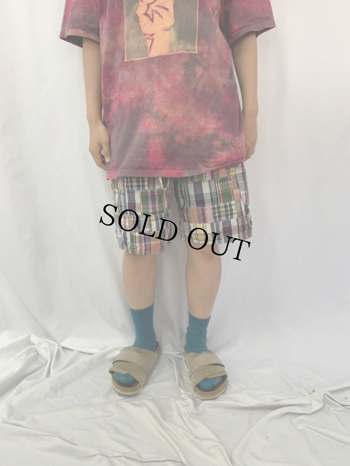 画像2: 90's POLO Ralph Lauren マドラスチェック柄 パッチワーク コットンショーツ W35 (2)