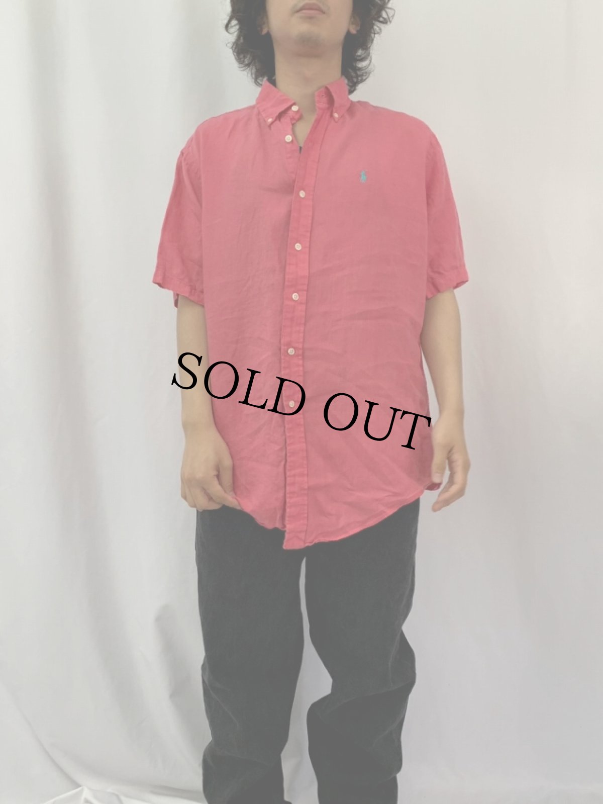 画像2: POLO Ralph Lauren "CLASSIC FIT" ロゴ刺繍 リネンボタンダウンシャツ M (2)