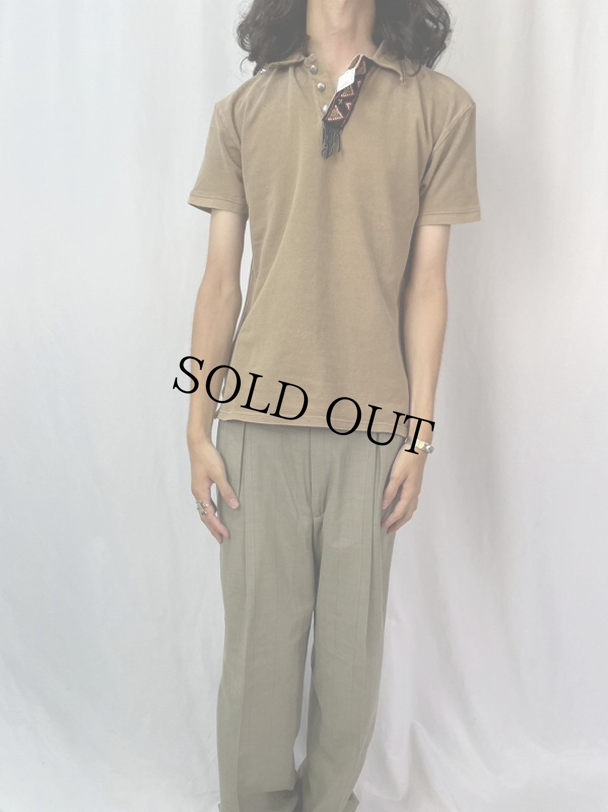 画像2: KAPITAL ビーズ刺繍デザイン 鹿の子ポロシャツ M (2)