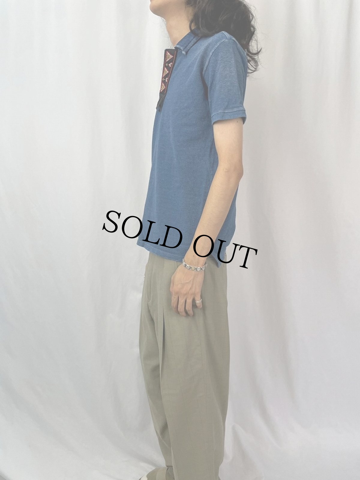 画像3: KAPITAL ビーズ刺繍デザイン インディゴ 鹿の子ポロシャツ M (3)