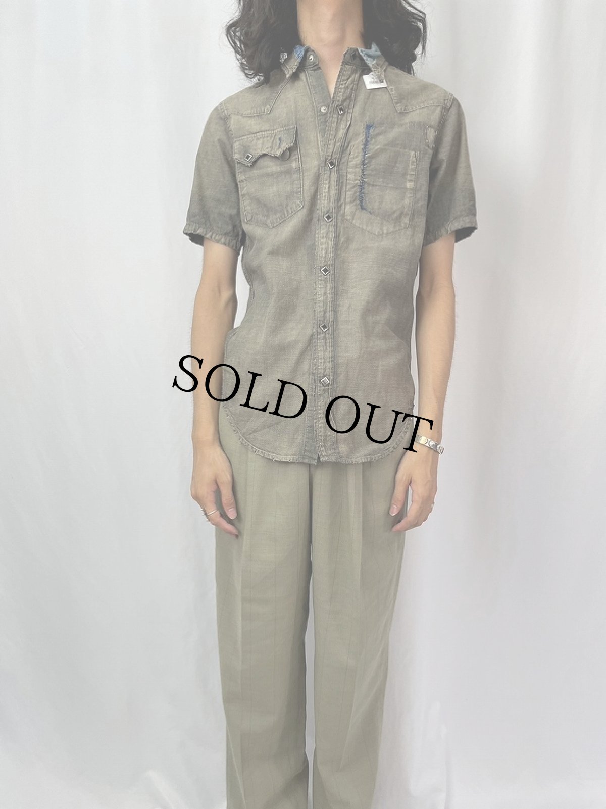 画像2: KAPITAL KOUNTRY ボロ加工 ウエスタンシャンブレーシャツ M (2)