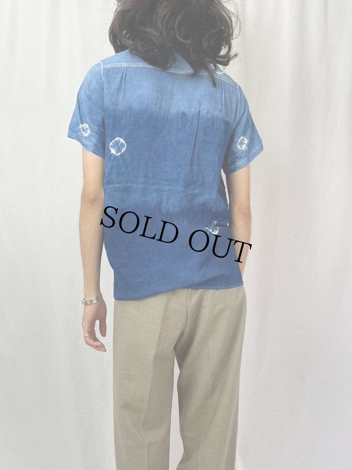 画像4: KAPITAL ヤシの木刺繍 インディゴ レーヨンオープンカラーシャツ S (4)