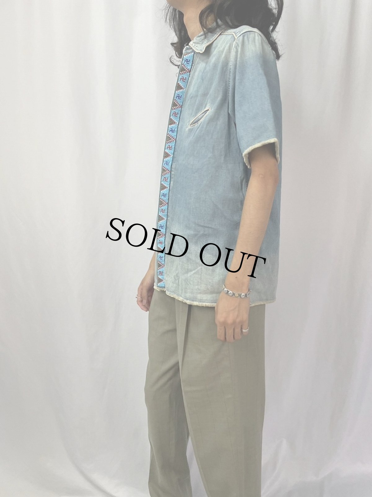 画像3: KAPITAL ネイティブ柄 ビーズテープ デニムシャツ L (3)