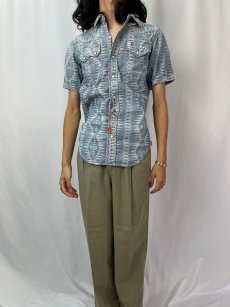画像2: KAPITAL KOUNTRY ネイティブ柄 ボロ加工 シャンブレーシャツ M (2)