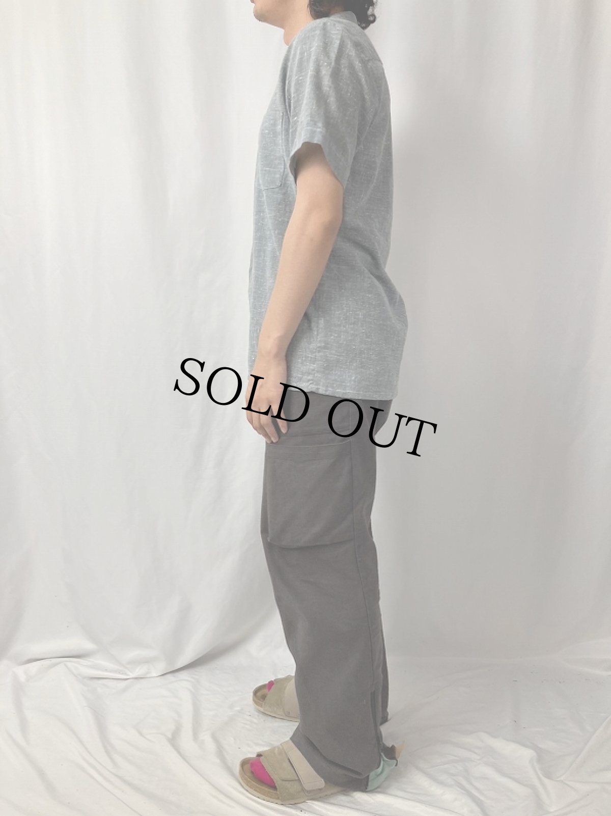 画像3: 絣柄 コットンポリ オープンカラーシャツ M (3)