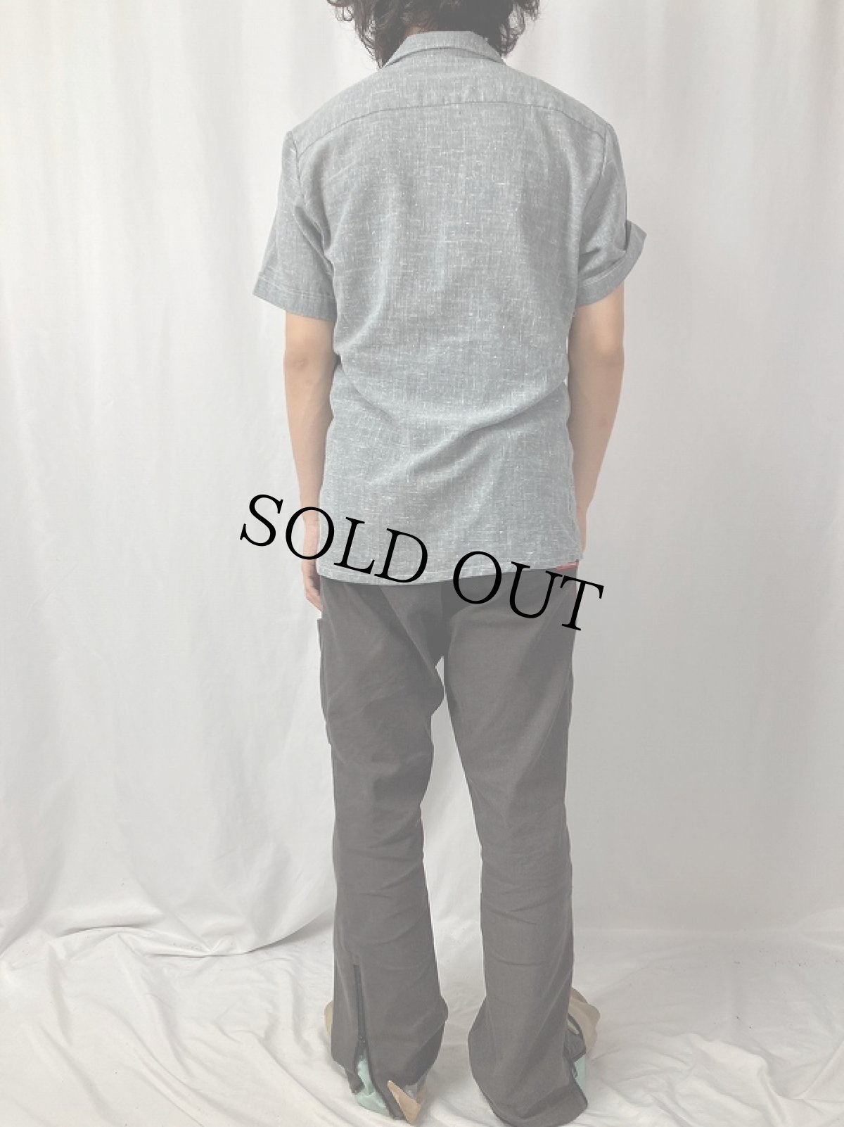 画像4: 絣柄 コットンポリ オープンカラーシャツ M (4)