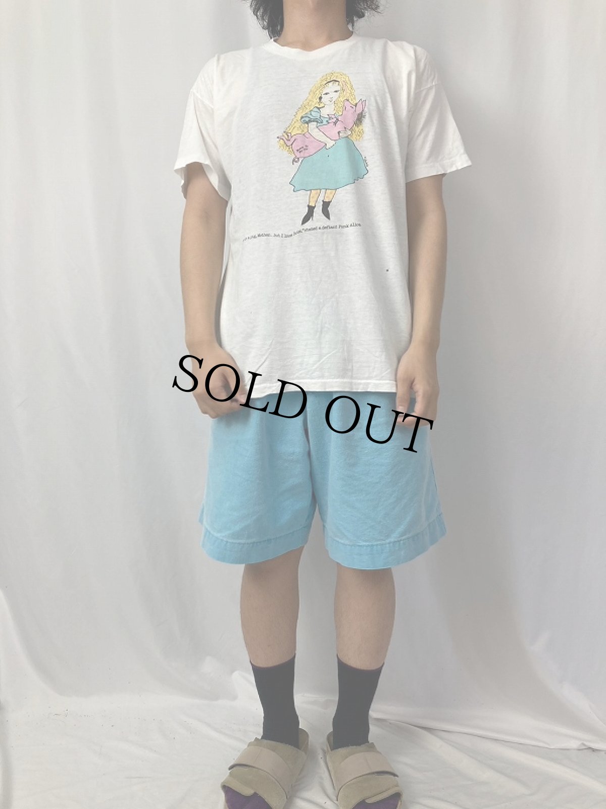 画像2: 80's STANLEY DESANTIS 不思議の国のアリス "Punk Alice" イラストプリントTシャツ XL (2)