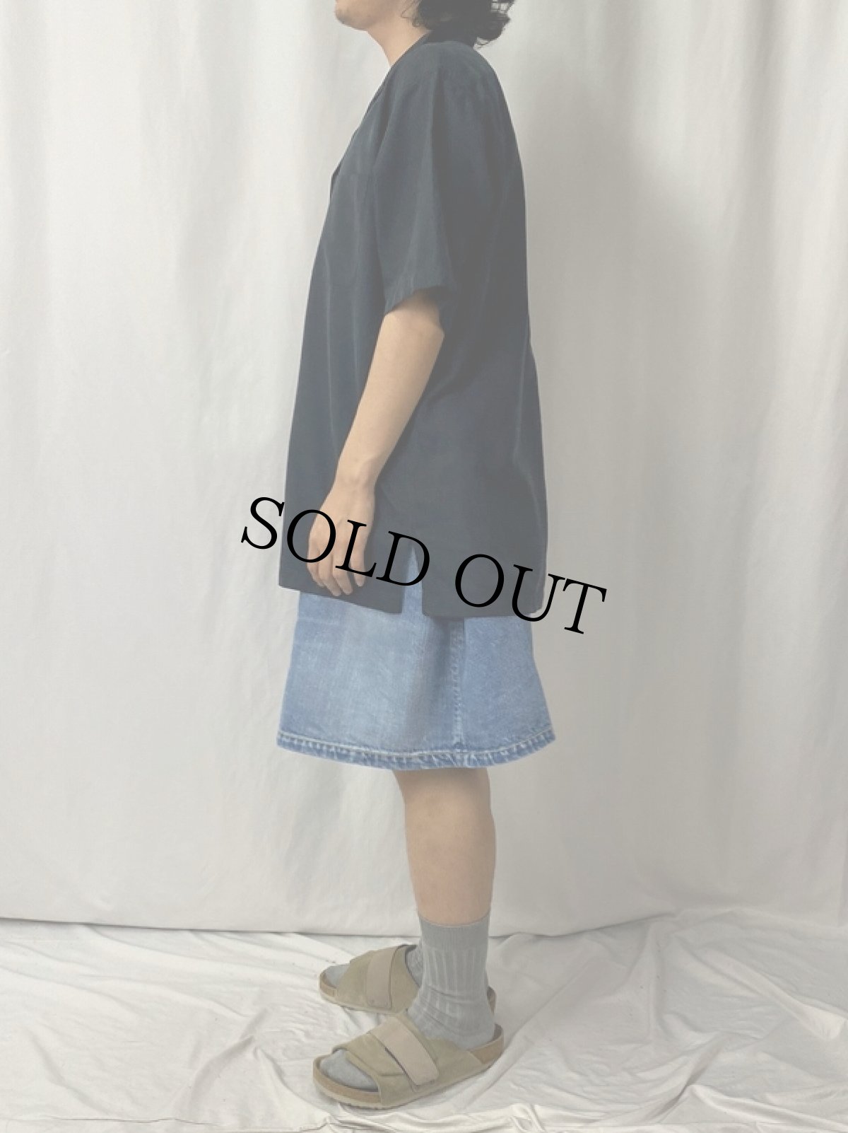 画像3: 90's POLO Ralph Lauren "CALDWELL" シルク×コットン オープンカラーシャツ BLACK L (3)