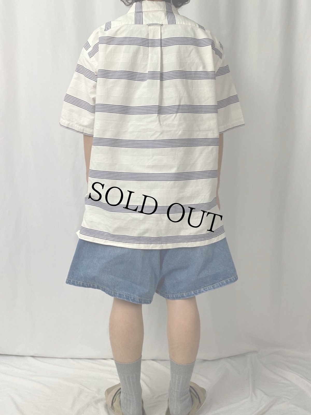 画像4: 90's POLO Ralph Lauren "CALDWELL" ボーダー柄 コットンオープンカラーシャツ XL (4)