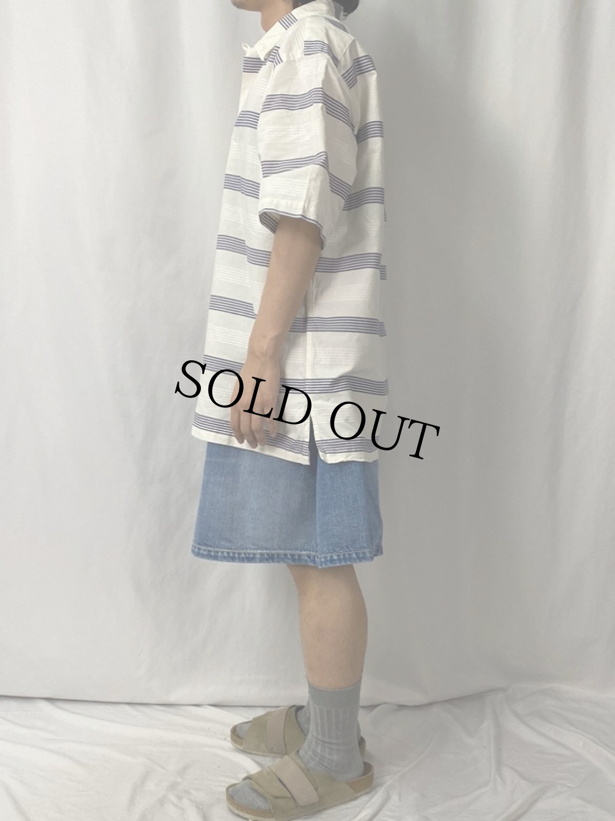 画像3: 90's POLO Ralph Lauren "CALDWELL" ボーダー柄 コットンオープンカラーシャツ XL (3)