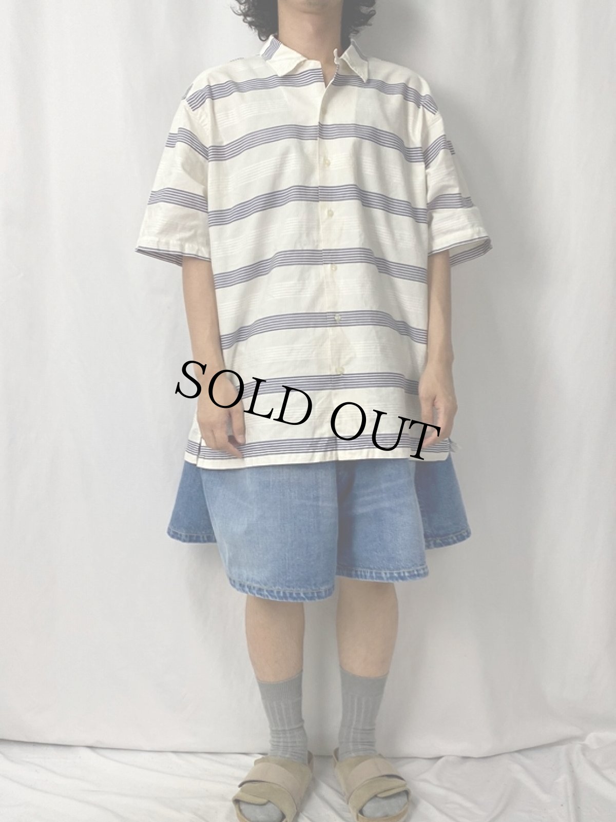 画像2: 90's POLO Ralph Lauren "CALDWELL" ボーダー柄 コットンオープンカラーシャツ XL (2)