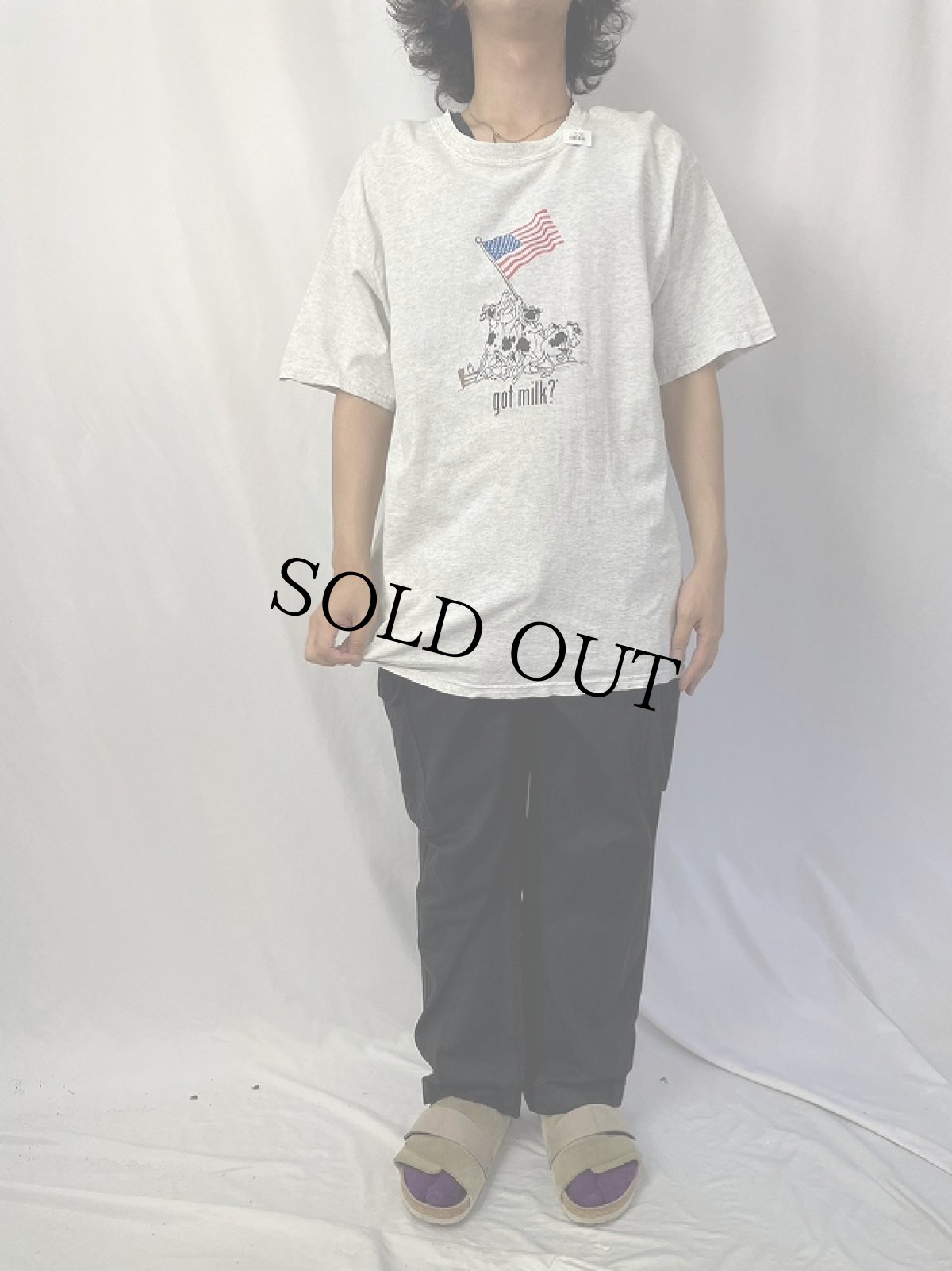 画像2: "got milk?" 星条旗×牛 イラストプリントTシャツ L (2)