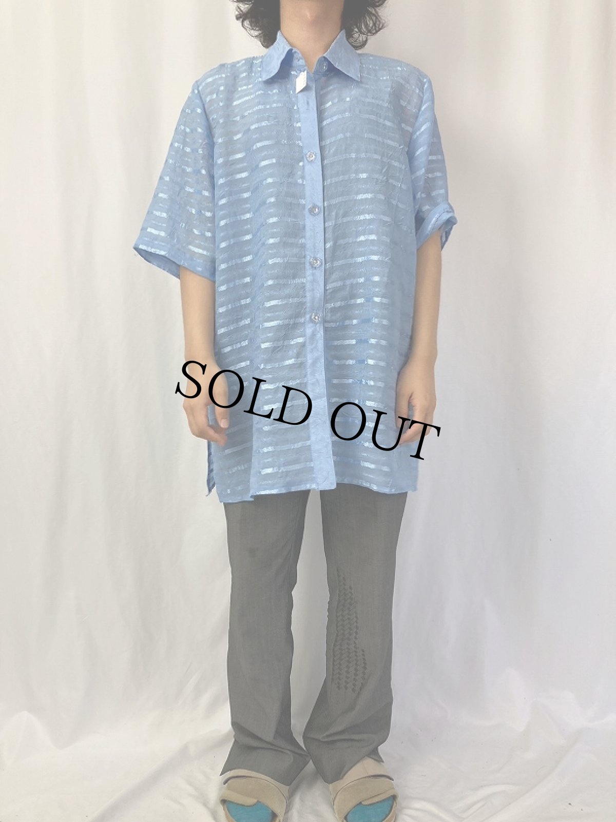 画像2: 80's 3K USA製 マルチボーダー柄 シースルーシャツ XL (2)